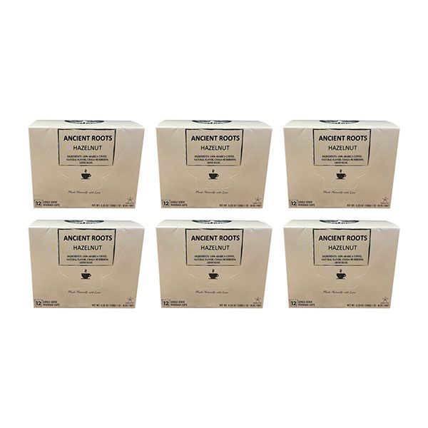  Ancient Roots Single Serve Mushroom Coffee, Made With Chaga And Lion's Mane, 100% Arabica, Medium Roast, (Hazelnut) (72 Count)