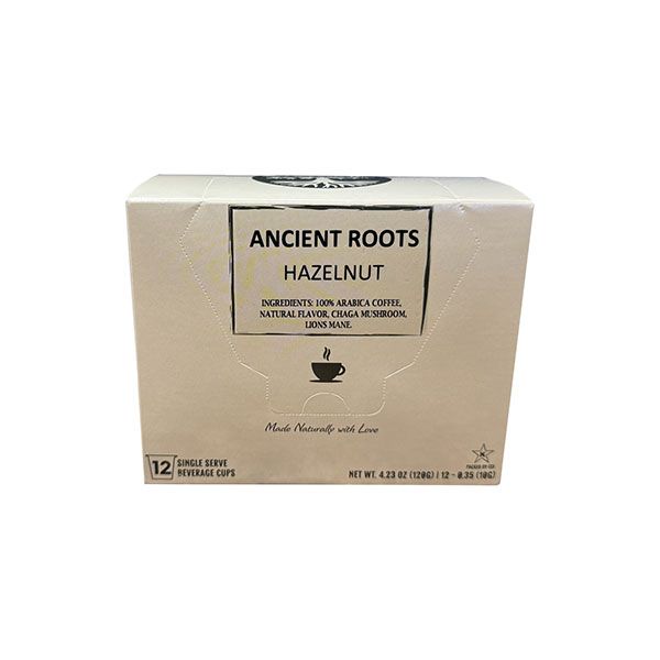  Ancient Roots Single Serve Mushroom Coffee, Made With Chaga And Lion's Mane, 100% Arabica, Medium Roast, (Hazelnut) (72 Count)