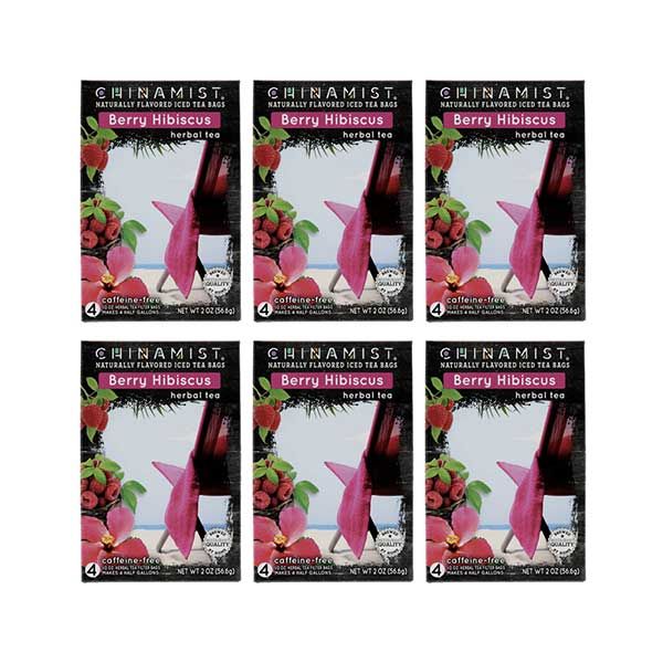  China Mist Naturally Flavored Berry Hibiscus Iced Tea Bags, 4-Count Box, 6-Pack (Each Bag Yields 1/2 Gallon)