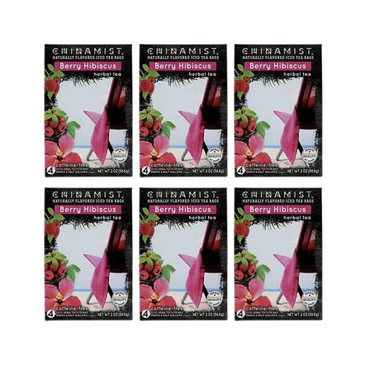  China Mist Naturally Flavored Berry Hibiscus Iced Tea Bags, 4-Count Box, 6-Pack (Each Bag Yields 1/2 Gallon)