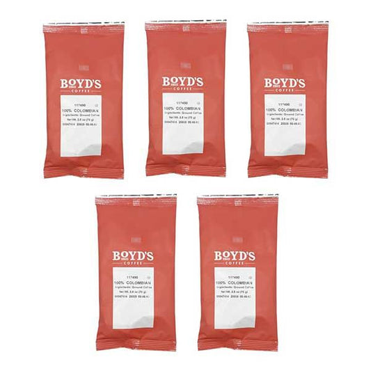  Boyd's 100% Colombian Ground Coffee, Light Roast, 5 Pack – 2.5 Oz Portions
