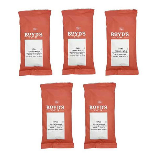  Boyd's French No. 6 Ground Coffee, Dark Roast, 5 Pack – 2.5 Oz Portions