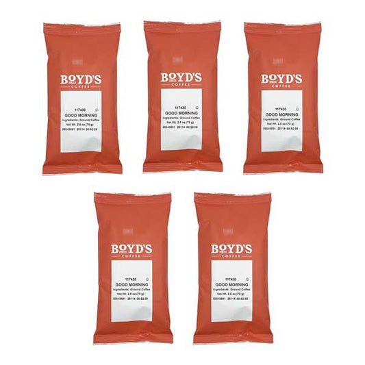  Boyd's Good Morning Ground Coffee, Medium Roast, 5 Pack – 2.5 Oz Portions