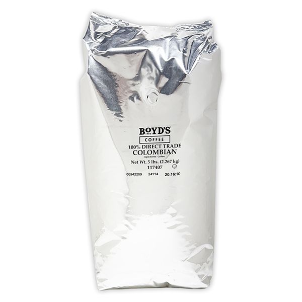  Boyd's Direct Trade 100% Colombian Whole Bean Coffee, Light Roast, 5lb Bag – Smooth, Bright, & Sweet Acidity