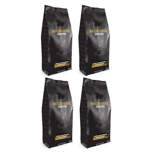  Brickhouse Ground Coffee, BRICKHOUSE Blend: 100% Colombian Dark Roast, 4/12 Oz Bags