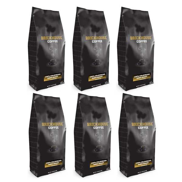  Brickhouse Ground Coffee, BRICKHOUSE Blend: 100% Colombian Dark Roast, 6/12 Oz Bags