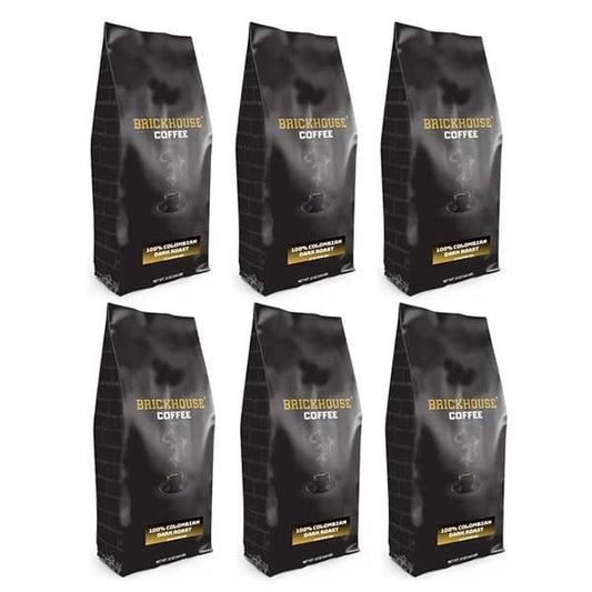  Brickhouse Ground Coffee, BRICKHOUSE Blend: 100% Colombian Dark Roast, 6/12 Oz Bags