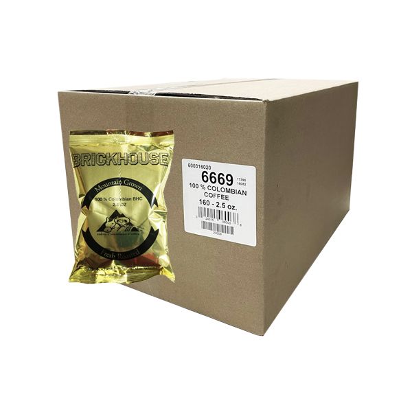  Brickhouse 100% Colombian Ground Coffee – Medium Roast, 160 X 2.5 Oz Packs