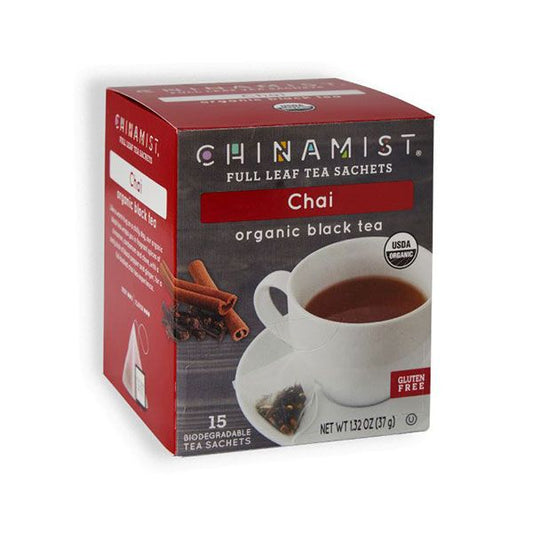  China Mist - Chai Organic Black Full Leaf Tea Sachet, 15 Count Box - Biodegradable And Individually Wrapped