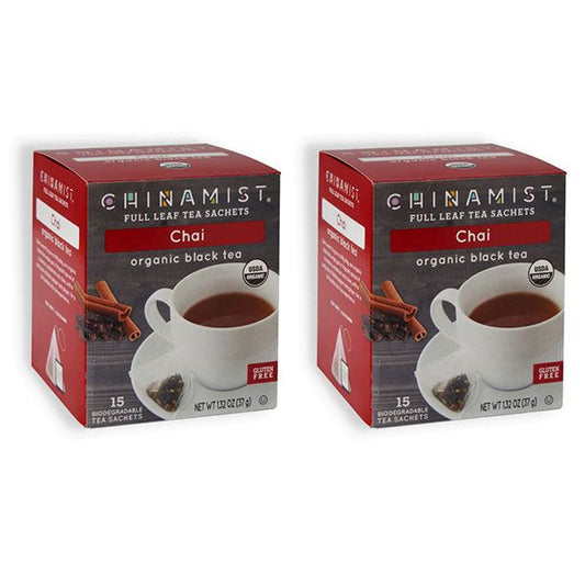  China Mist - Chai Organic Black Full Leaf Tea Sachet, 2 Boxes 15 Count Each