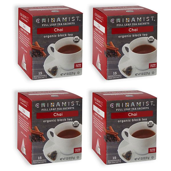  China Mist - Chai Organic Black Full Leaf Tea Sachet, 4 Boxes 15 Count Each