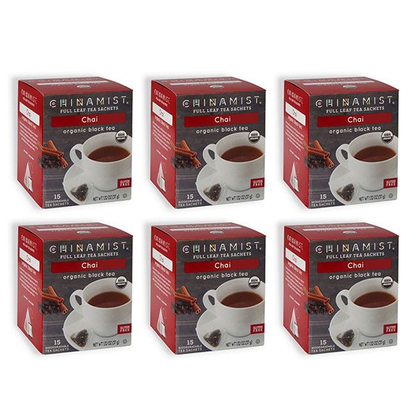  China Mist - Chai Organic Black Full Leaf Tea Sachet, 6 Boxes 15 Count Each