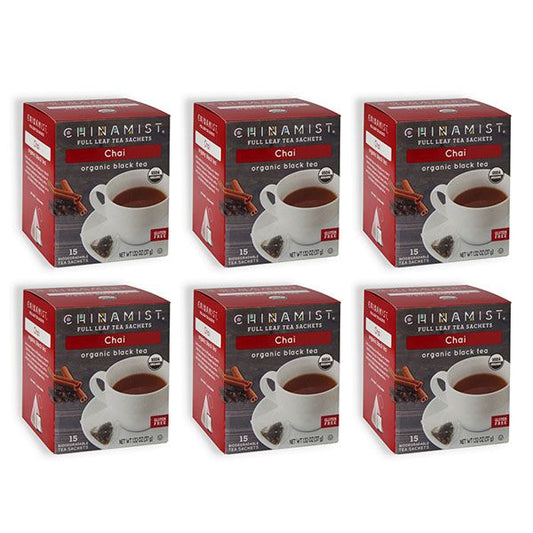 China Mist - Chai Organic Black Full Leaf Tea Sachet, 6 Boxes 15 Count Each