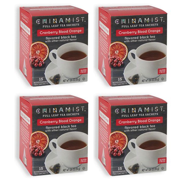  China Mist - Cranberry Blood Orange Organic Black Full Leaf Tea Sachet, 4 Boxes 15 Count Each