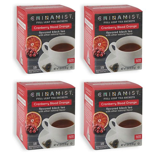  China Mist - Cranberry Blood Orange Organic Black Full Leaf Tea Sachet, 4 Boxes 15 Count Each