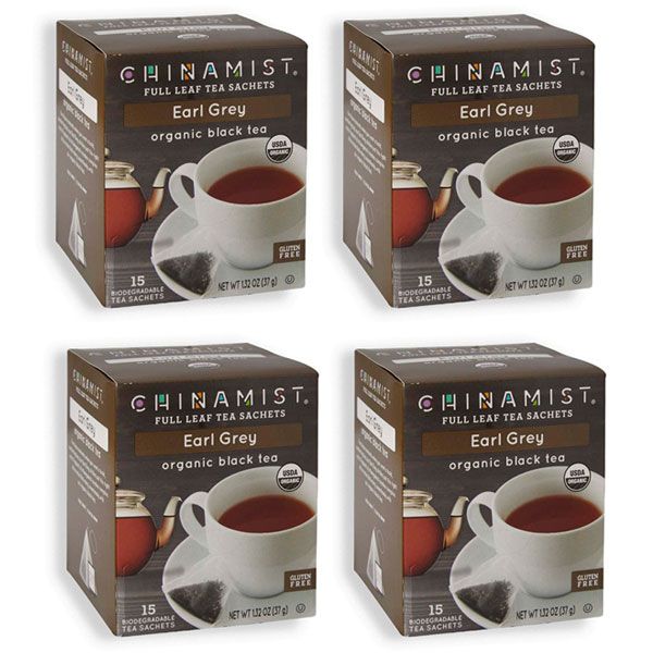  China Mist - Earl Grey Organic Black Full Leaf Tea Sachet, 4 Boxes 15 Count Each