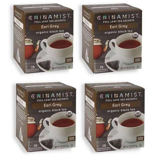  China Mist - Earl Grey Organic Black Full Leaf Tea Sachet, 4 Boxes 15 Count Each
