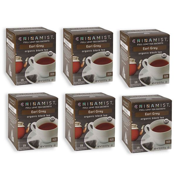  China Mist - Earl Grey Organic Black Full Leaf Tea Sachet, 6 Boxes 15 Count Each