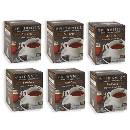  China Mist - Earl Grey Organic Black Full Leaf Tea Sachet, 6 Boxes 15 Count Each