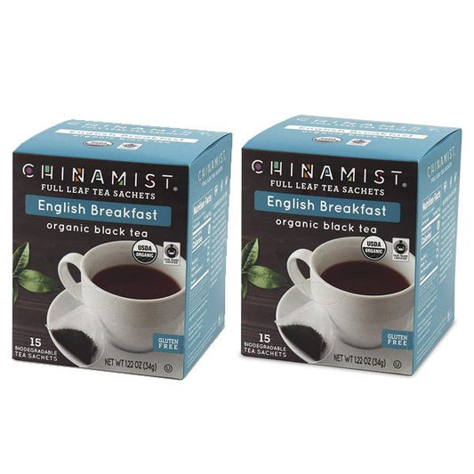  China Mist - English Breakfast Organic Black Full Leaf Tea Sachet, 2 Boxes 15 Count Each - Biodegradable And Individually Wrapped