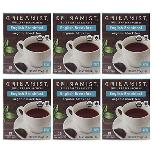  China Mist - English Breakfast Organic Black Full Leaf Tea Sachet, 15 Count Box - Biodegradable And Individually Wrapped (6 Pack)