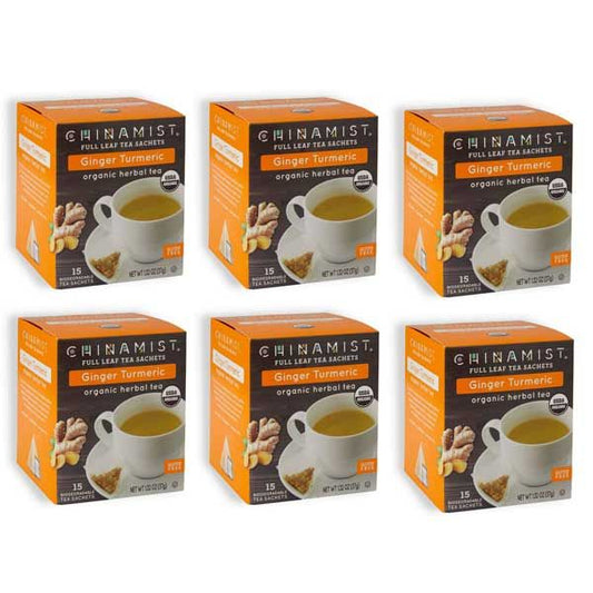  China Mist Organic Herbal Tea, Ginger Turmeric, 6x15 Count Boxes