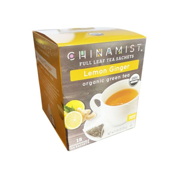  China Mist - Lemon Ginger Organic Green Tea Sachet, 6 Boxes 15 Count Each