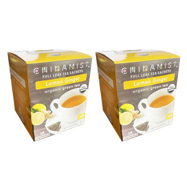  China Mist - Lemon Ginger Organic Green Tea Sachet, 2 Boxes 15 Count Each