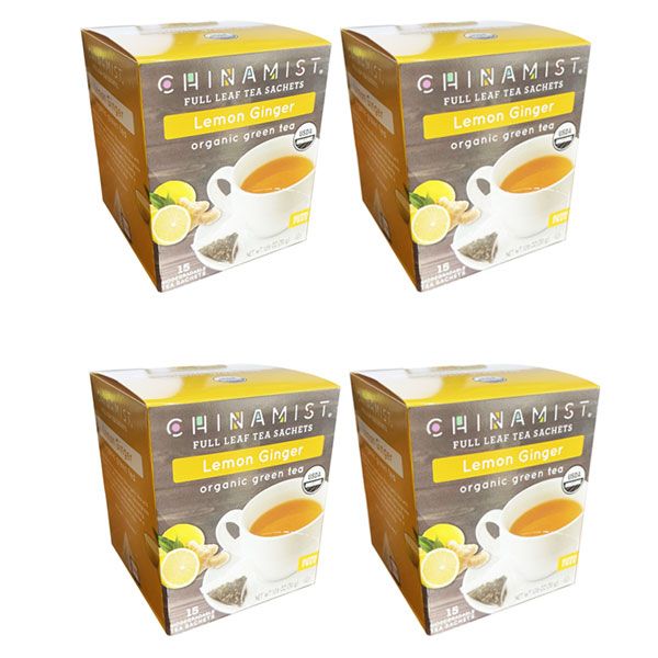  China Mist - Lemon Ginger Organic Green Tea Sachet, 4 Boxes 15 Count Each