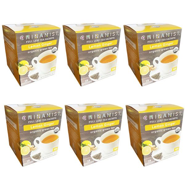  China Mist - Lemon Ginger Organic Green Tea Sachet, 6 Boxes 15 Count Each