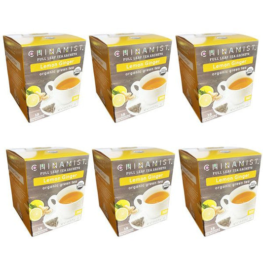  China Mist - Lemon Ginger Organic Green Tea Sachet, 6 Boxes 15 Count Each