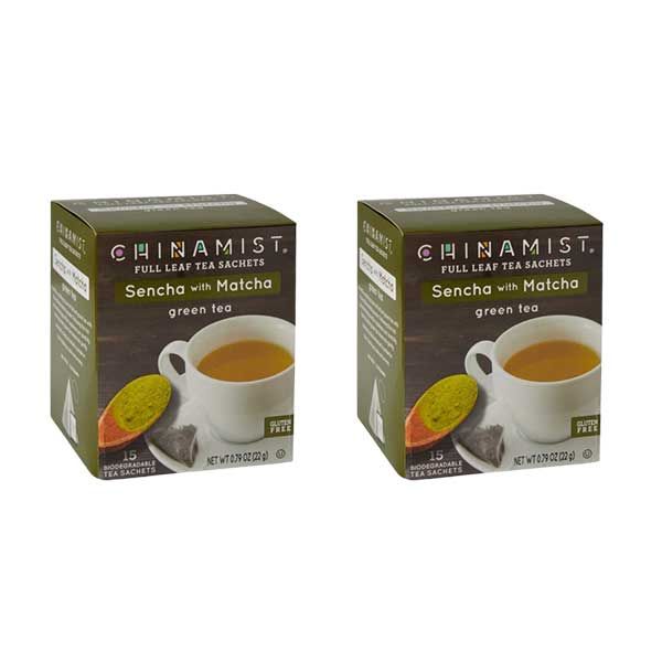  China Mist Sencha With Matcha Green Tea Sachets, 2 Boxes 15 Count Each - Biodegradable And Individually Wrapped