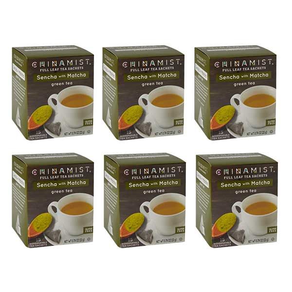 China Mist Sencha With Matcha Organic Green Full Leaf Tea Sachet, 6 Boxes 15 Count Each