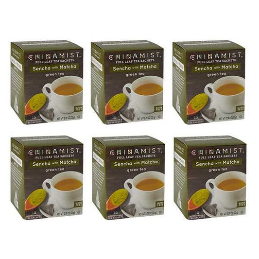  China Mist Sencha With Matcha Organic Green Full Leaf Tea Sachet, 6 Boxes 15 Count Each