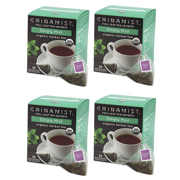  China Mist - Simply Mint Herbal Full Leaf Tea Sachet, 4 Boxes 15 Count Each