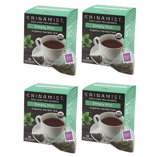  China Mist - Simply Mint Herbal Full Leaf Tea Sachet, 4 Boxes 15 Count Each
