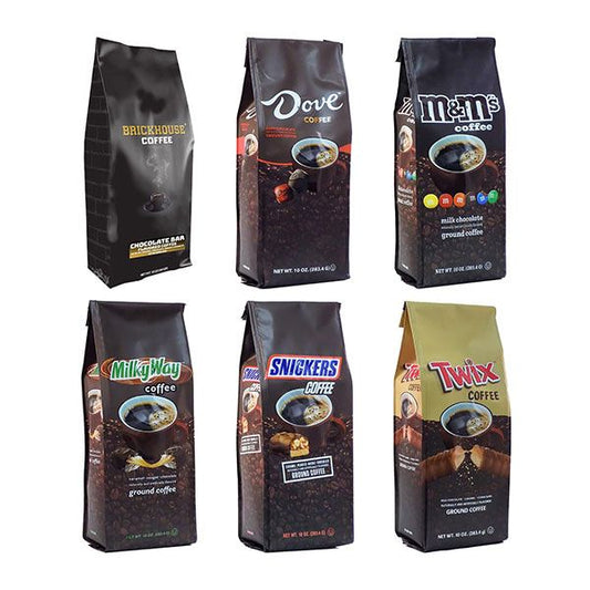 Chocolate Candy Ground Coffee Sampler Pack, 100% Arabica, 6 Bags