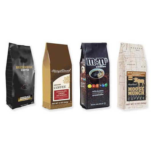  Chocolate Lovers Coffee Bundle With Brickhouse Coffee, Harry & David, M&M's And Moose Munch, Flavored Ground Coffee, 4 Bags