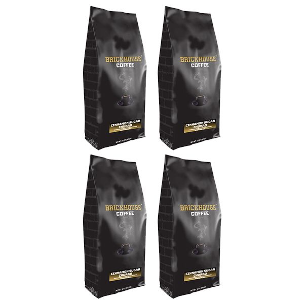  Brickhouse Cinnamon Sugar Churro Flavored Ground Coffee, 100% Arabica, Spiced And Sweet, 4 X 12oz Bags