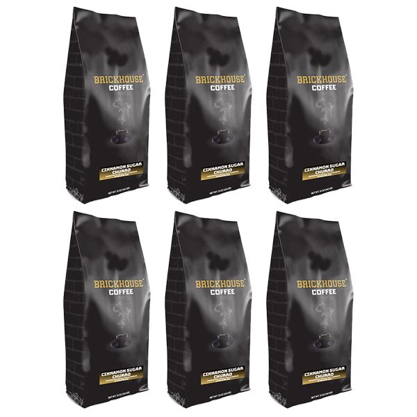  Brickhouse Cinnamon Sugar Churro Flavored Ground Coffee, 100% Arabica, Spiced And Sweet, 6 X 12oz Bags