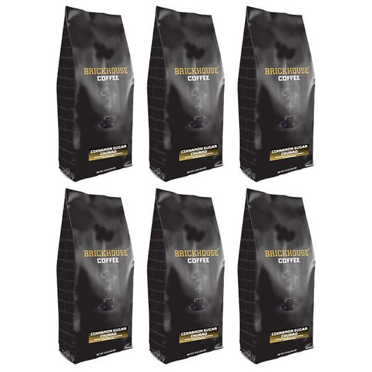  Brickhouse Cinnamon Sugar Churro Flavored Ground Coffee, 100% Arabica, Spiced And Sweet, 6 X 12oz Bags