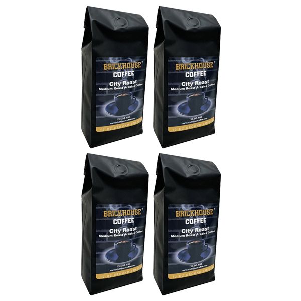  Brickhouse City Roast Ground Coffee, 4 X 12oz Bags – Smooth, Medium Roast