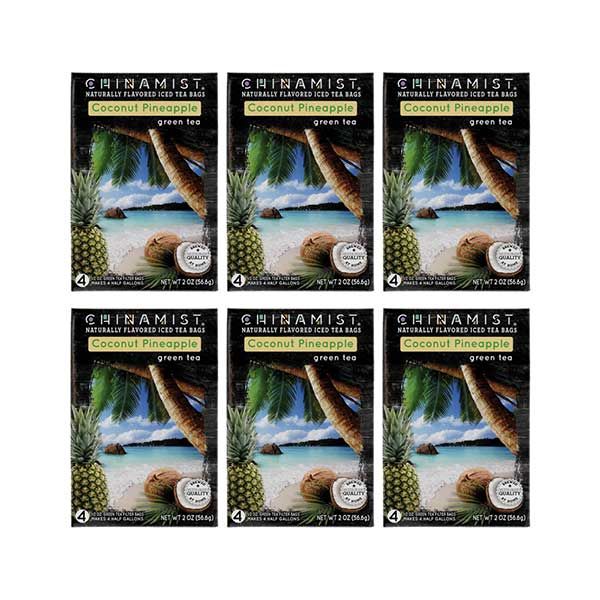  China Mist Naturally Flavored Coconut Pineapple Iced Tea Bags, 4-Count Box, 6-Pack (Each Bag Yields 1/2 Gallon)