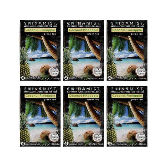  China Mist Naturally Flavored Coconut Pineapple Iced Tea Bags, 4-Count Box, 6-Pack (Each Bag Yields 1/2 Gallon)