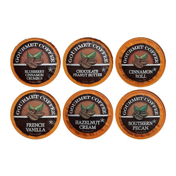  Coffee Lovers Single Serve Sampler: Blueberry Cinnamon Crumble, Chocolate Peanut Butter, Cinnamon Roll, French Vanilla, Hazelnut Cream And Southern Pecan (6 Cups Per Flavor)