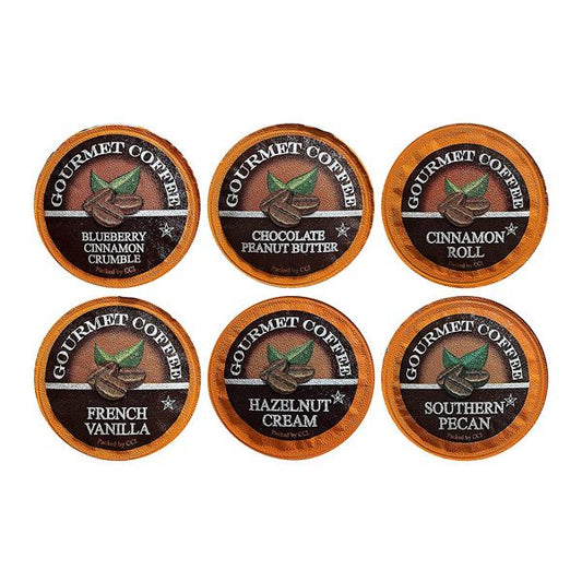  Coffee Lovers Single Serve Sampler: Blueberry Cinnamon Crumble, Chocolate Peanut Butter, Cinnamon Roll, French Vanilla, Hazelnut Cream And Southern Pecan (6 Cups Per Flavor)