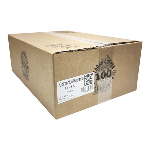  Lacas Coffee Colombian Supremo Ground Coffee, Medium Roast, 24 X 3oz Fractional Packs With Filters