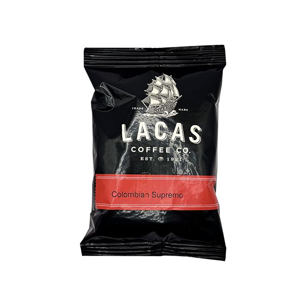  Lacas Coffee Colombian Supremo Ground Coffee, Medium Roast, 24 X 3oz Fractional Packs With Filters
