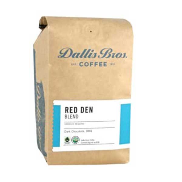  Dallis Bros. Coffee "Red Den Blend" Dark Roasted Fair Trade Organic Whole Bean Coffee - 12 Ounce Bag