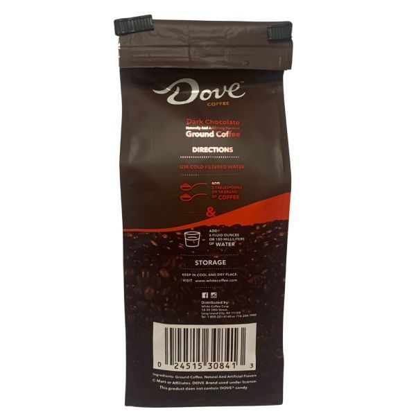  Dove Dark Chocolate, Naturally And Artificially Flavored Ground Coffee, 10 Oz Bag